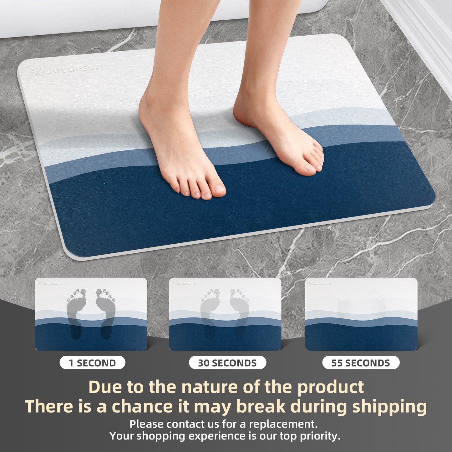 Aqua Dry Instant-Absorb Diatomite Stone Bath Mat - Non-Slip & Anti-Bacterial