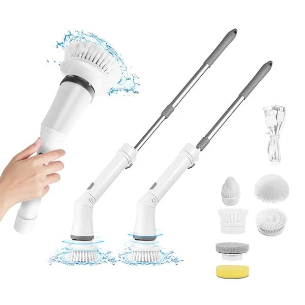 Pro-Scrub Cordless Electric Spin Scrubber - 5-in-1 Adjustable Power Brush with Extension Handle