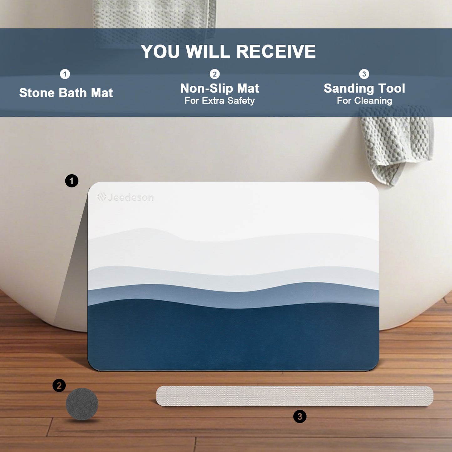 Aqua Dry Instant-Absorb Diatomite Stone Bath Mat - Non-Slip & Anti-Bacterial