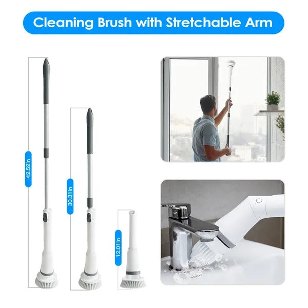 Pro-Scrub Cordless Electric Spin Scrubber - 5-in-1 Adjustable Power Brush with Extension Handle