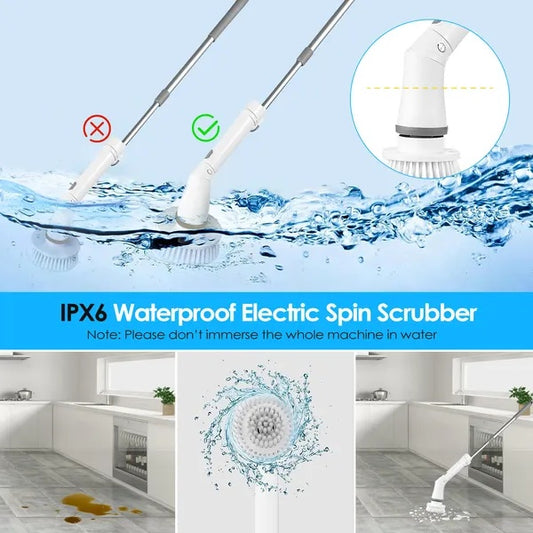 Pro-Scrub Cordless Electric Spin Scrubber - 5-in-1 Adjustable Power Brush with Extension Handle