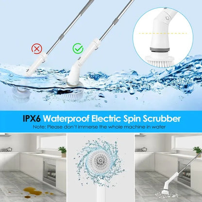 Pro-Scrub Cordless Electric Spin Scrubber - 5-in-1 Adjustable Power Brush with Extension Handle