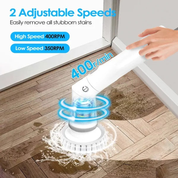 Pro-Scrub Cordless Electric Spin Scrubber - 5-in-1 Adjustable Power Brush with Extension Handle