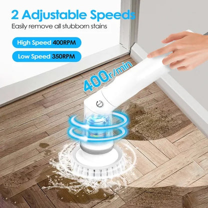 Pro-Scrub Cordless Electric Spin Scrubber - 5-in-1 Adjustable Power Brush with Extension Handle