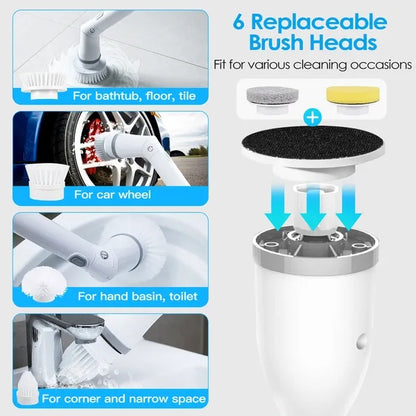 Pro-Scrub Cordless Electric Spin Scrubber - 5-in-1 Adjustable Power Brush with Extension Handle
