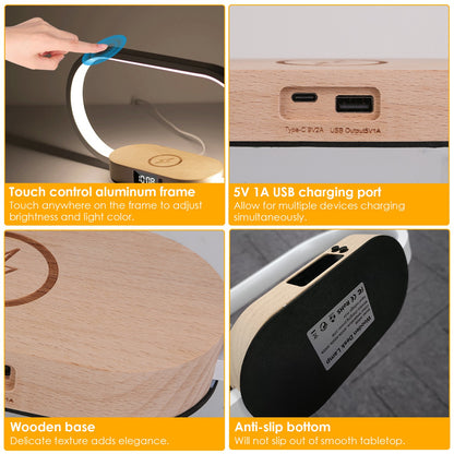 3-in-1 Smart Bedside Lamp - Touch Control with Wireless Charger & Digital Clock