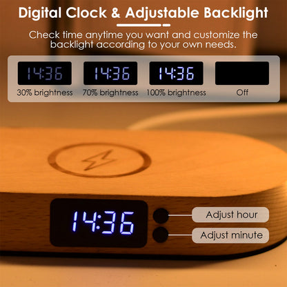 3-in-1 Smart Bedside Lamp - Touch Control with Wireless Charger & Digital Clock